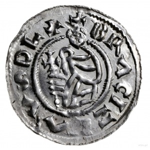 denar przed 1050; Aw: Popiersie z krzyżem w lewo, BRACI...