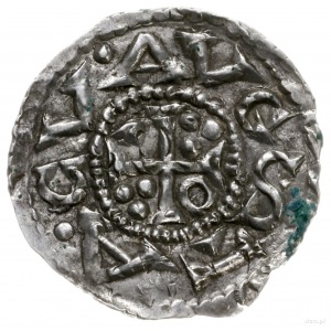denar 1009-1024; Popiersie króla w prawo / Krzyż z kółk...