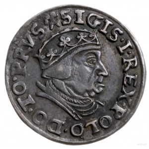 trojak 1539, Gdańsk; popiersie króla w czepcu i koronie...