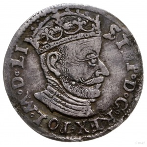 trojak 1580, Wilno; głowa króla dzieli napis u góry, od...