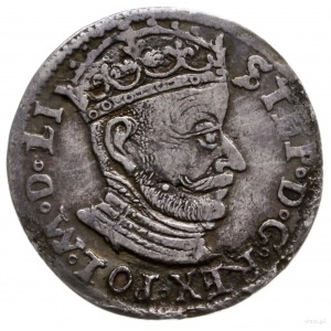 trojak 1580, Wilno; głowa króla dzieli napis u góry, od...