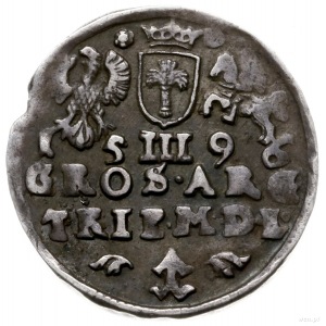 trojak 1596, Wilno; mała kryza króla, odmiana z herbem ...