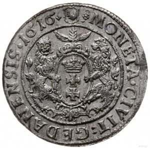 ort 1616, Gdańsk; popiersie króla z kołnierzem, na awer...