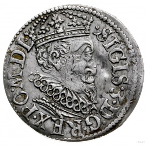 trojak 1619, Ryga; mała głowa króla, trójlistki przy no...
