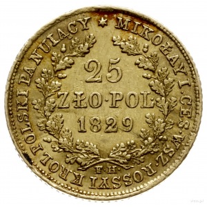 25 złotych 1829, Warszawa; Aw: Głowa cara w prawo i nap...