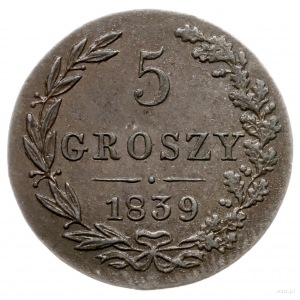 5 groszy 1839, Warszawa; ogon Orła z gęstymi piórami; B...