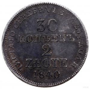 30 kopiejek = 2 złote 1840, Warszawa; ogon Orła bez wys...