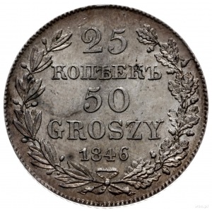 25 kopiejek = 50 groszy, 1846, Warszawa; wariant z duży...