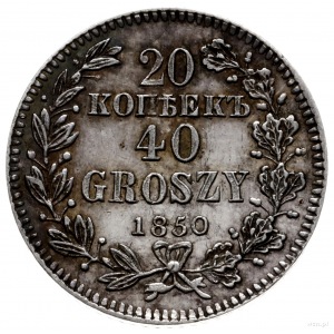 20 kopiejek = 40 groszy 1850, Warszawa; bez jagódki i ż...