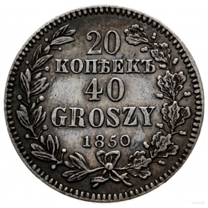 20 kopiejek = 40 groszy 1850, Warszawa; bez jagódki i ż...
