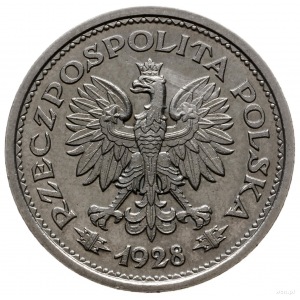 1 złoty 1928, Warszawa; napis PRÓBA pod nominałem, w ot...