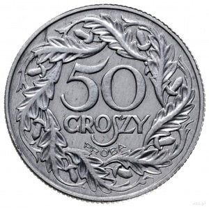 50 groszy 1938, Warsawa; nominał w wieńcu, na rewersie ...