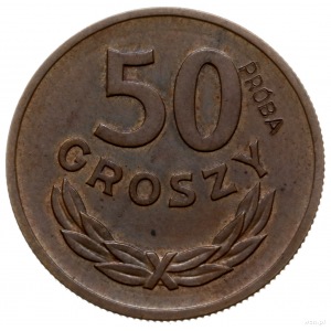 50 groszy 1949, Warszawa; na rewersie wklęsły napis PRÓ...