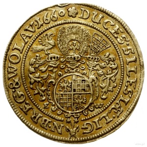 dukat 1660, Brzeg; Aw: Półpostacie trzech braci i napis...
