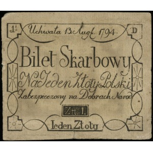 1 złoty 13.08.1794, seria D, na odwrocie F. Malinowski;...