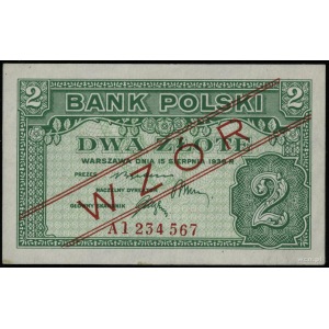 2 złote 15.08.1939, seria A, numeracja 1234567; czerwon...