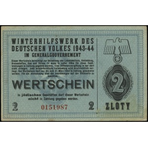 2 złote 1943-1944; numeracja 0151987, niewypełniony bla...