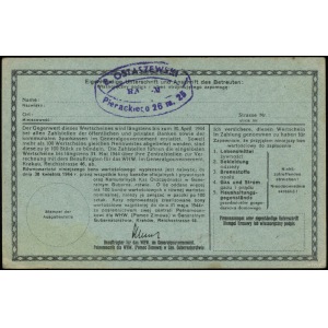 2 złote 1943-1944; numeracja 0151987, niewypełniony bla...