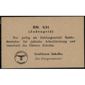 bon wartości 0.91 RM, bez daty (1942), papier jasnoróżo...