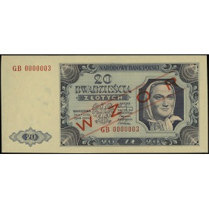 20 złotych 1.07.1948, seria GB, numeracja 0000003, obus...