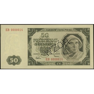 50 złotych 1.07.1948, seria EB, numeracja 0000014, bez ...
