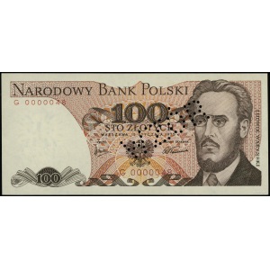 100 złotych 15.01.1975, seria G, numeracja 0000048, bez...