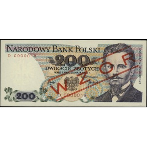 200 złotych 25.05.1976, seria D, numeracja 0000018, cze...