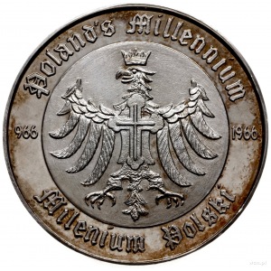 Milenium Polski, medal wydany w USA 1966 r, Aw: Orzeł z...