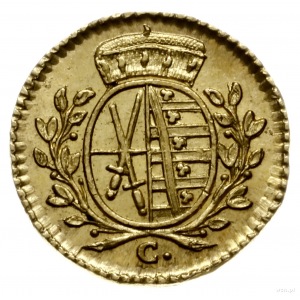 ćwierć dukat - odbitka 1 fenig w złocie 1765 C, Drezno;...