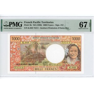 French Pacific Territories 1000 Francs 1996 (ND) PMG 67