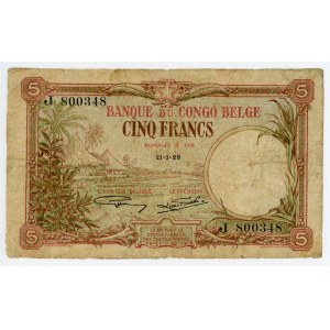 Belgian Congo 5 Francs 1929