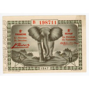 Belgian Congo Colonial Lottery Ticket 11 Francs 1947