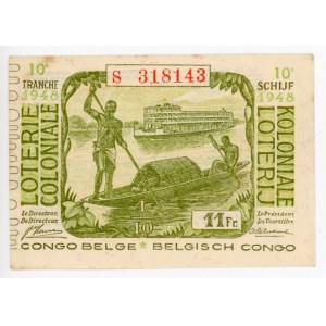 Belgian Congo Colonial Lottery Ticket 11 Francs 1948