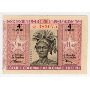 Belgian Congo Colonial Lottery Ticket 11 Francs 1950
