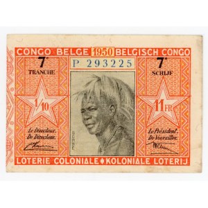 Belgian Congo Colonial Lottery Ticket 11 Francs 1950