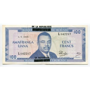 Burundi 100 Francs 1966 (ND) Overprint