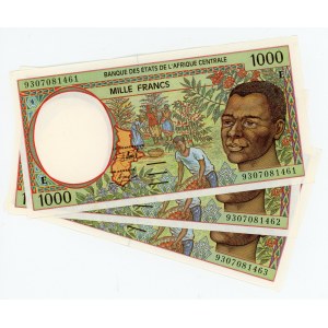 Central African States Cameroon 3 x 1000 Francs 1993 E Consecutive Numbers