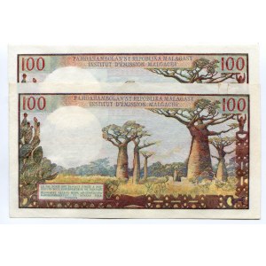 Madagascar 2 x 100 Francs / 20 Ariary 1970 - 1973 (ND) With Consecutive Number