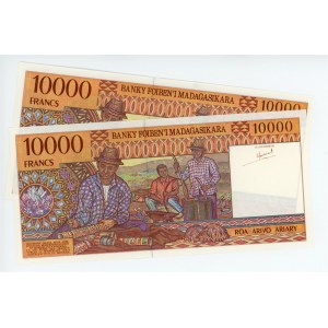 Madagascar 2 x 10000 Francs / 2000 Ariary 1995 - 1996 (ND) Consecutive Numbers
