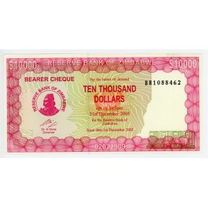 Zimbabwe Bearer Cheque 10000 Dollars 2003 - 2005 (ND)