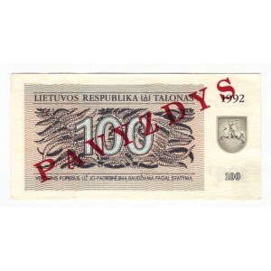 Lithuania 100 Talonas 1992 Specimen