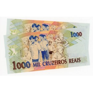 Brazil 2 x 1000 Cruzeiros Reais 1993 (ND) Consecutive Numbers