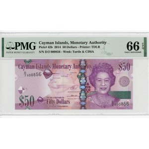 Cayman Islands 50 Dollars 2014 PMG 66