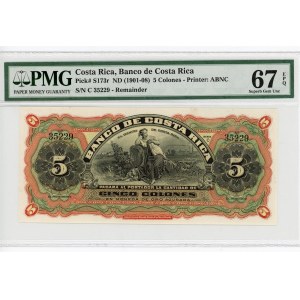 Costa Rica 5 Colones 1901 - 1908 (ND) Remainder PMG 67