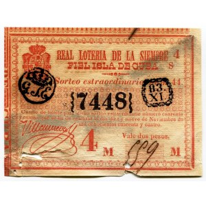 Cuba Lottery Ticket 2 Pesos 1844