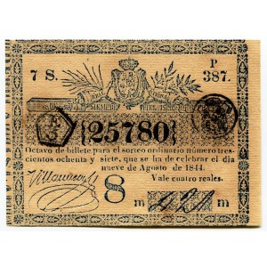 Cuba Lottery Ticket 4 Reales 1844