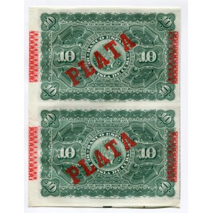 Cuba 4 x 10 Pesos 1896 Plato Uncutted Sheet of Notes
