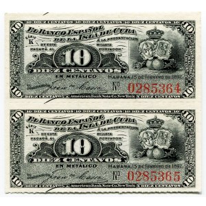 Cuba 2 x 10 Centavos 1897 Uncut Sheet