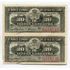 Cuba 2 x 20 Centavos 1897 Uncunt Sheet