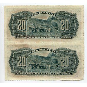 Cuba 2 x 20 Centavos 1897 Uncunt Sheet